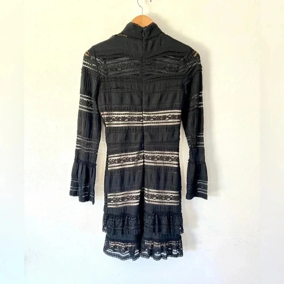 Parker Nadia Black Lace Long Sleeve Ruffle Cuff Mini Dress Size 2 - Picture 9 of 13